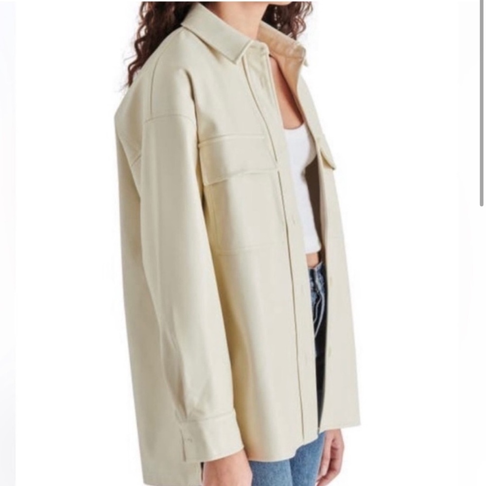 Steve Madden Oversized Utility Button Down Shacket Shirt Jacket Faux Leather - Picture 2 of 10